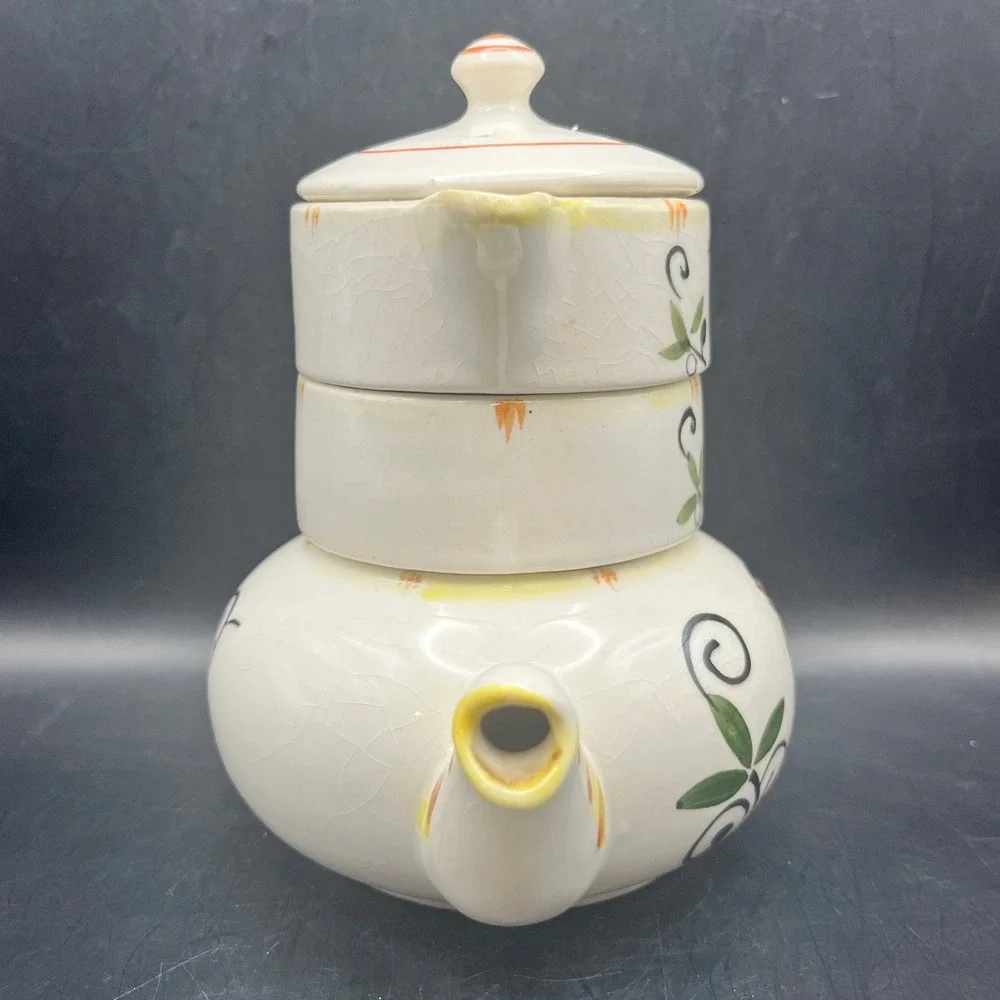 Vtg Stackable Rooster Tea For‎ One Set Ceramic Teapot Creamer Sugar 6